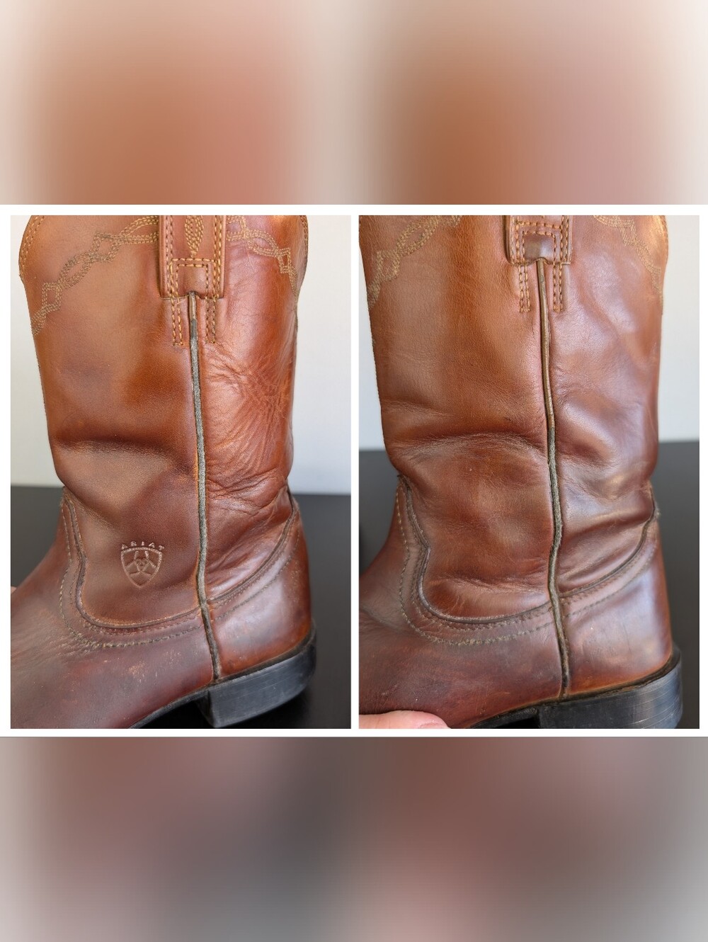 Ariat | Brown Leather Cowboy Boots, Mens Size  9 D (FLAWS) - Picture 15 of 16